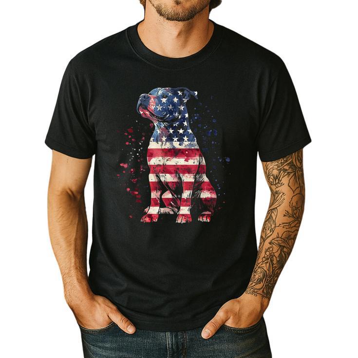 Patriotic Pitbull American Flag 4th Of July Dog Pitbull Dad Men's Casual T-Shirt
