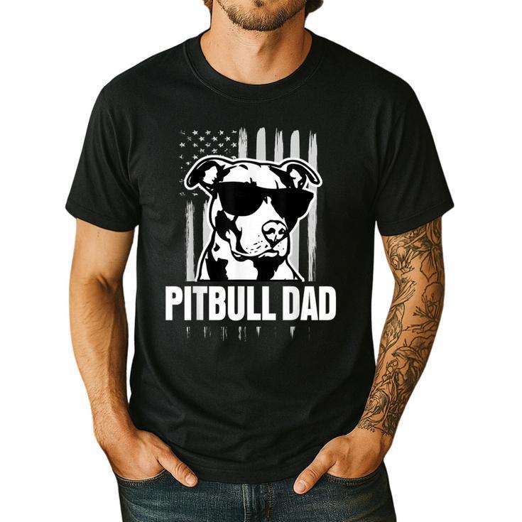 Pitbull Dad Men Pitbull Lover For Dog Dad American Flag Men's Casual T-Shirt
