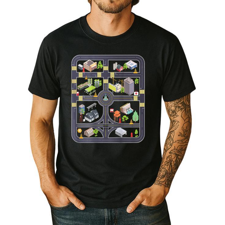 Play Cars On Dad's Back Mom's Back City Map BACK PRINT ONLY Men's Casual T-Shirt