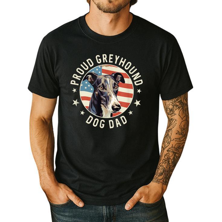 Proud Greyhound Dad American Flag Patriotic Greyhound Dad Men's Casual T-Shirt