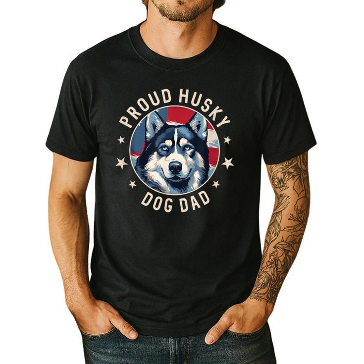 Proud Husky Dad American Flag Patriotic Husky Dad Men's Casual T-Shirt