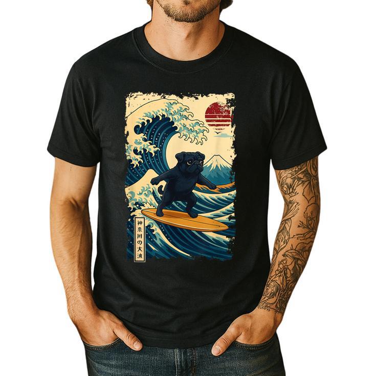 Pug Japanese Kanagawa Wave Surfing Japan Mom Dad Kids Men's Casual T-Shirt