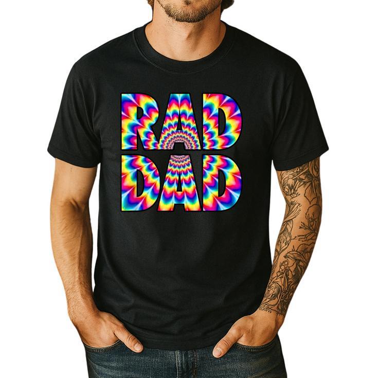 Rad Dad Trippy Hippie Tie-Dye Rainbow 70s Vibes Novelty Men's Casual T-Shirt