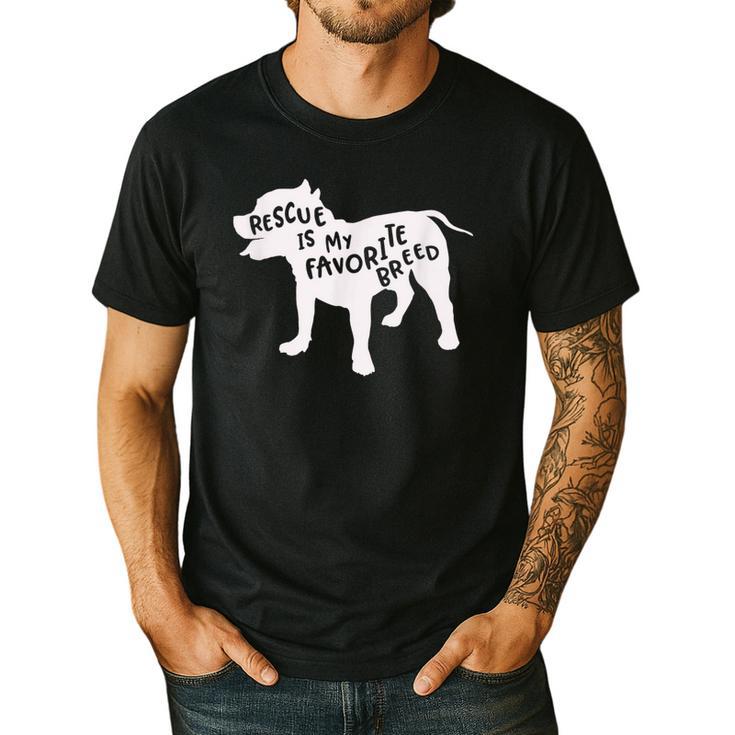 Rescue Is My Favorite Breed T Shirt Pitbull Mam Dad Shirt Men's Casual T-Shirt