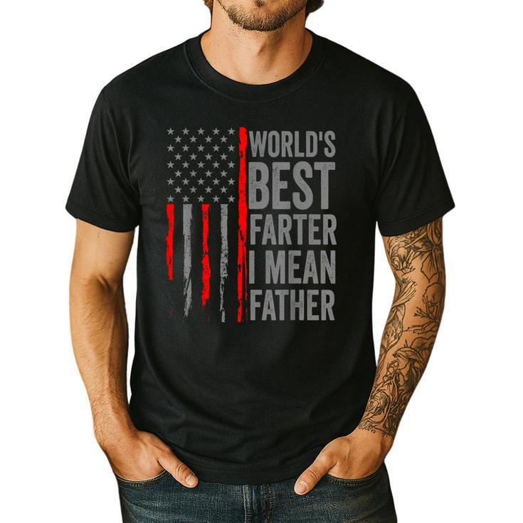 Retro Dad World's Best Farter I Mean Father Vintage Flag Usa Men's Casual T-Shirt