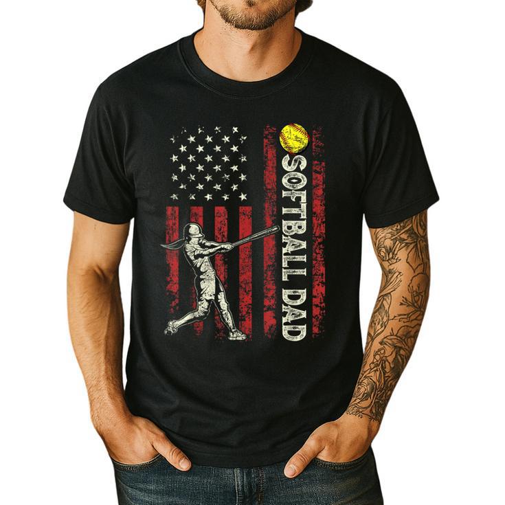 Softball Dad US Flag For Dad Men Patriotic Fathers Day Men's Casual T-Shirt
