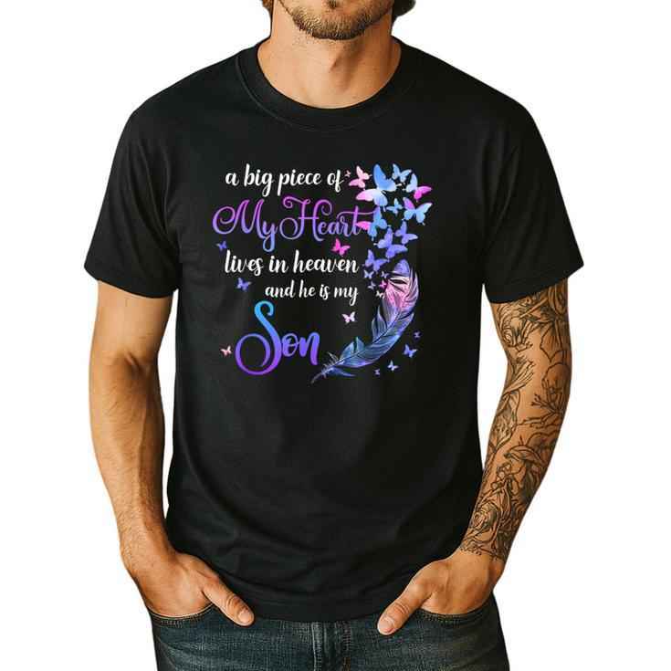 My Son Lives In Heaven Memorial Quotes Love Mom Dad Matching Men's Casual T-Shirt