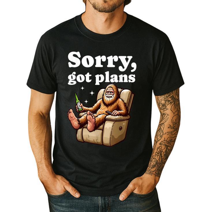 Sorry Got Plans Bigfoot Dad Humor Sasquatch Sayings Men's Casual T-Shirt