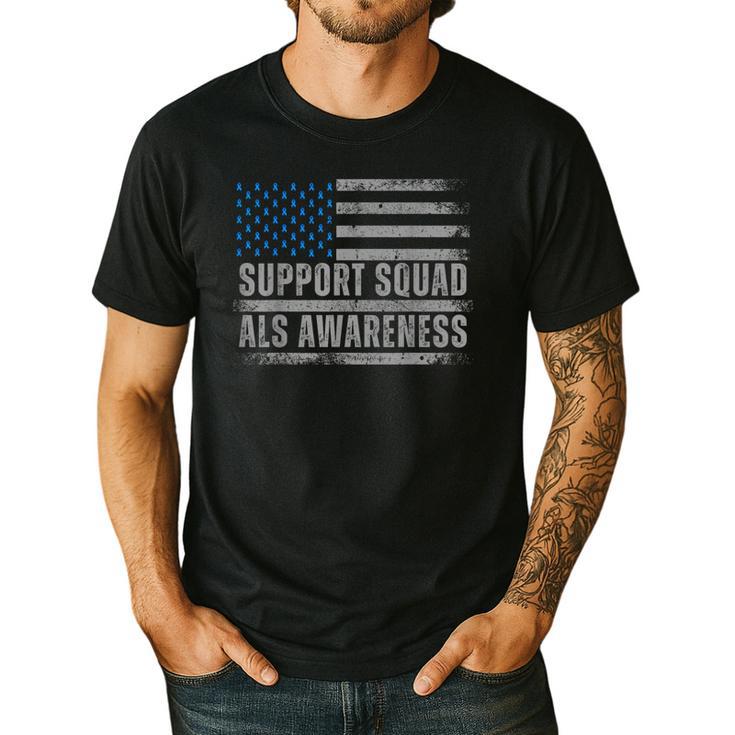 Support ALS Awareness Month USA American Flag Men Dad Men's Casual T-Shirt