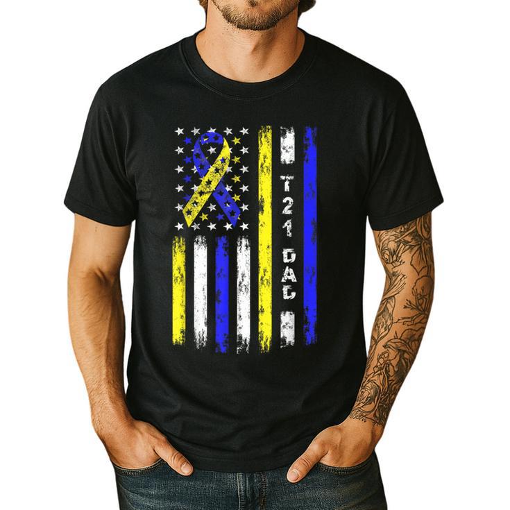 T21 Dad American Flag Down Syndrome Awareness Men's Casual T-Shirt