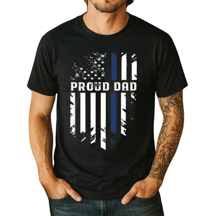 Thin Blue Line Proud Dad Police Family T-Shirt Men's Casual T-Shirt