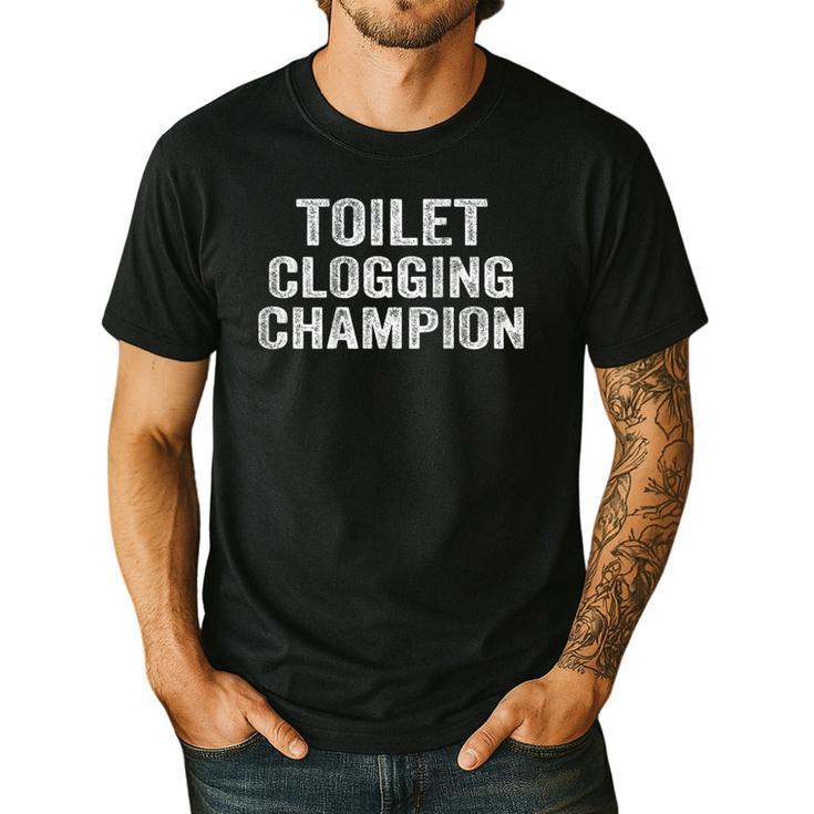 Toilet Clogging Champion Award Dad Jokes ON Back Men's Casual T-Shirt