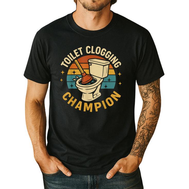 Toilet Clogging Champion Bathroom Humor Dad Jokes Men's Casual T-Shirt