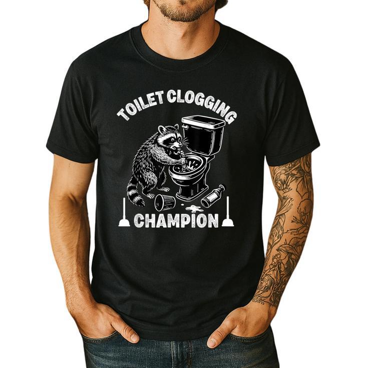 Toilet Clogging Champion Dad Joke Raccoon Trash Panda Men's Casual T-Shirt