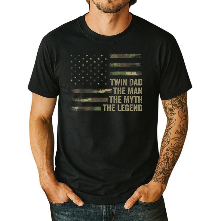 Twin Dad Camo USA Flag Twin Dad The Man The Myth The Legend Men's Casual T-Shirt