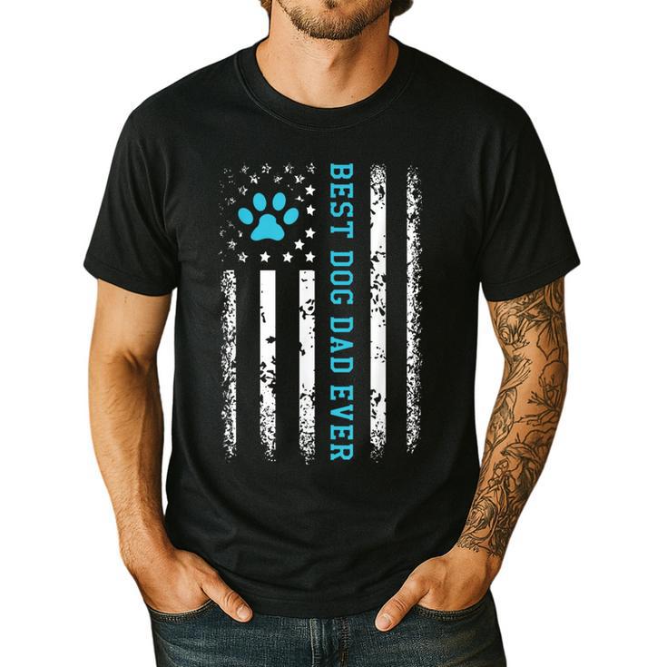 USA Flag Best Dog Dad Ever American Puppy Lover Paw Men's Casual T-Shirt