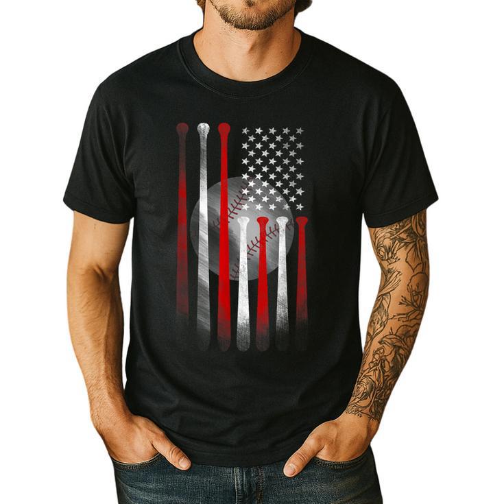 Vintage Baseball American Flag Classic Fit Tee For Dad And Mom Men's Casual T-Shirt