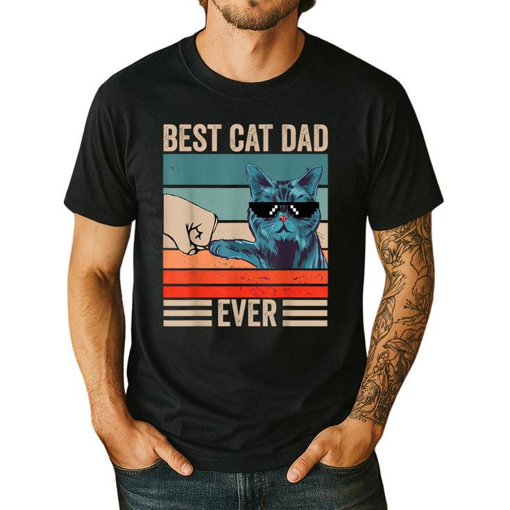 Vintage Best Cat Dad Ever Bump Fist Father's Day Cat Daddy Men's Casual T-Shirt