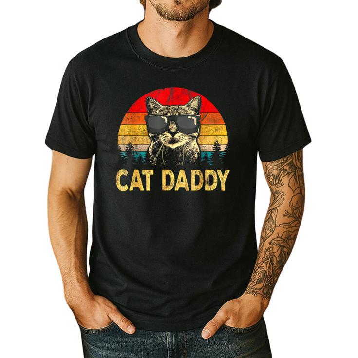 Vintage Cat Daddy Cat Lover Cat Dad Fathers Men's Casual T-Shirt
