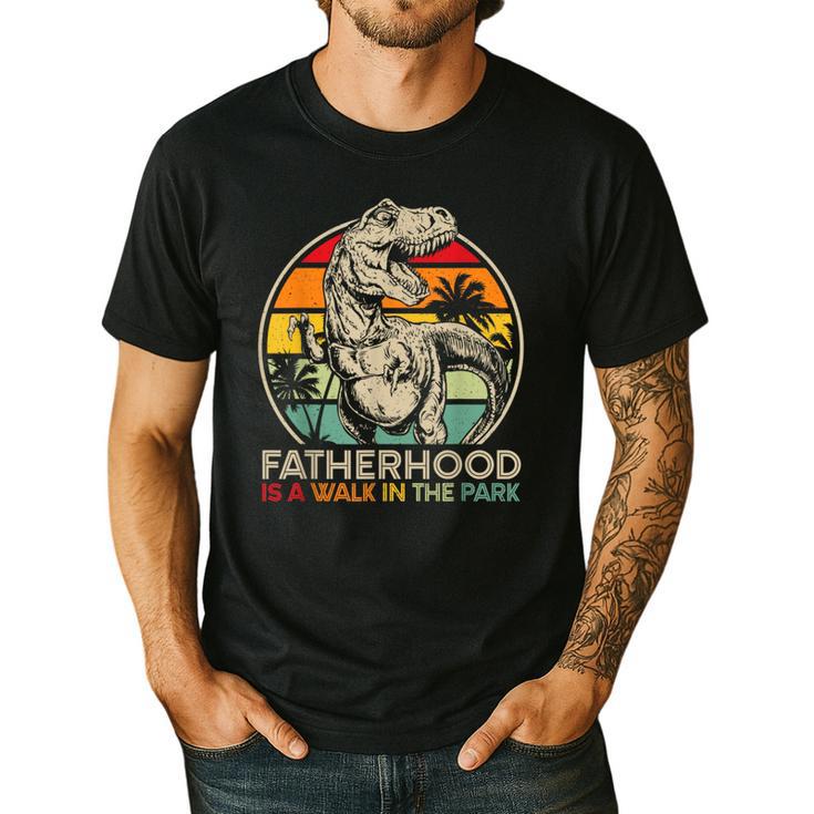 Vintage Fatherhood Is A Walk In The Park Dad T Rex Dinosaur Men's Casual T-Shirt