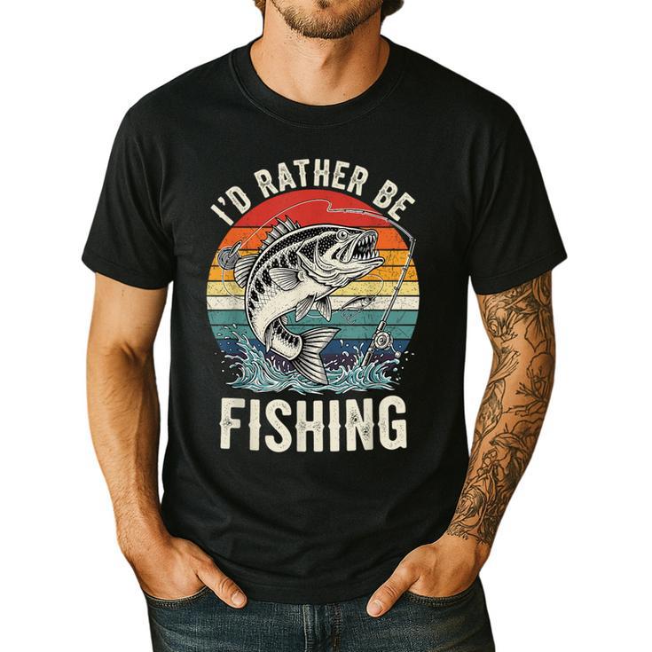 Vintage I'd Rather Be Fishing Graphic Bass Dad Boy Men Men's Casual T-Shirt