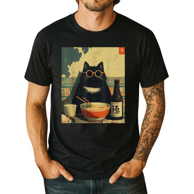 Vintage Japanese Cat Ramen Cat Dad Retro Graphic Women Men's Casual T-Shirt