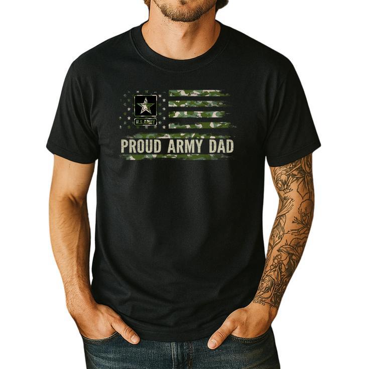 Vintage Proud Army Dad Camo American Flag Veteran Men's Casual T-Shirt