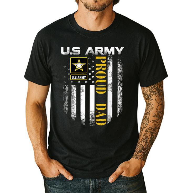 Vintage US Army Proud Dad With American Flag Men's Casual T-Shirt
