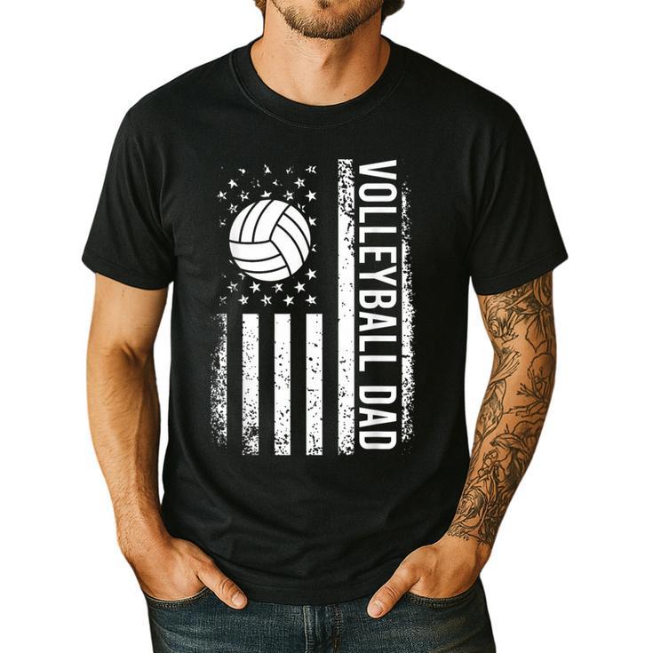 Vintage Volleyball Dad USA Flag Retro Fathers Day Daddy Papa Men's Casual T-Shirt