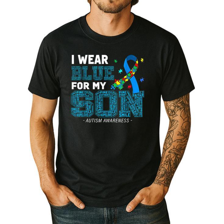 I Wear Blue For My Son Autism Awareness Mom Dad Parents Men's Casual T-Shirt