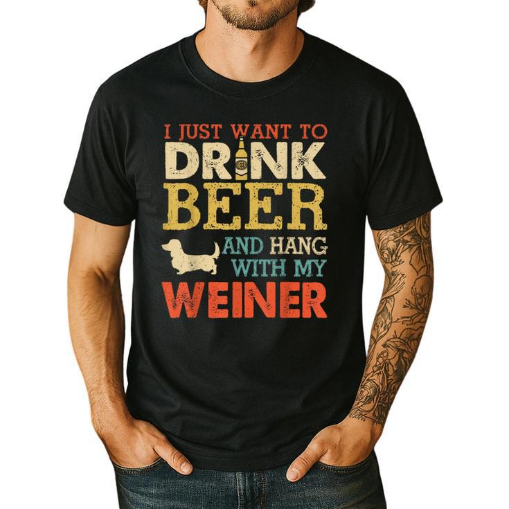 Weiner Dachshund Dad Drink Beer Hang With Dog Vintage Men's Casual T-Shirt
