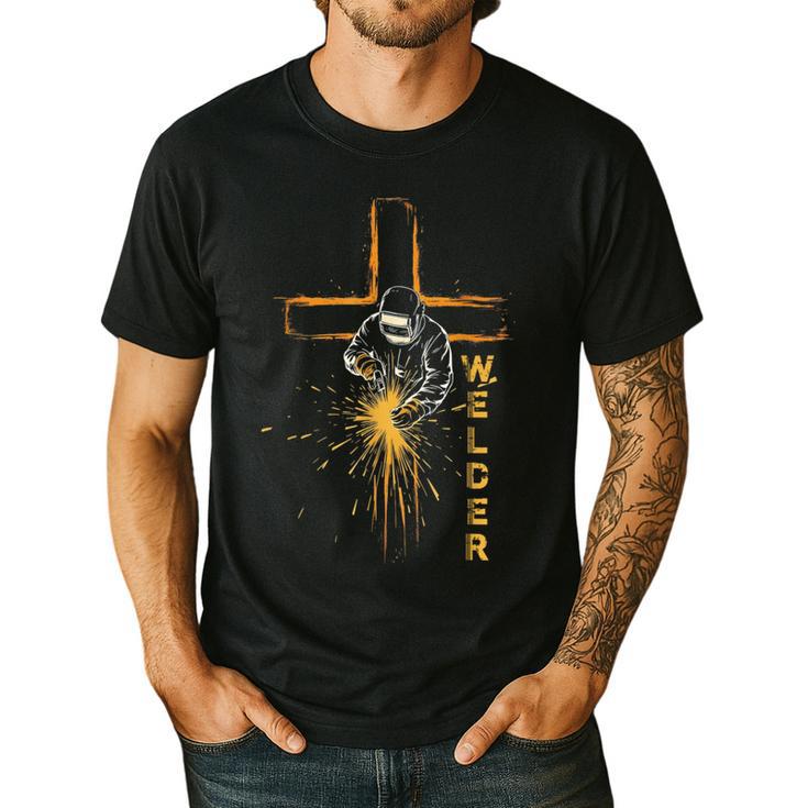 Welder Christian Cross Weld Welding Dad Jesus Lover Men's Casual T-Shirt