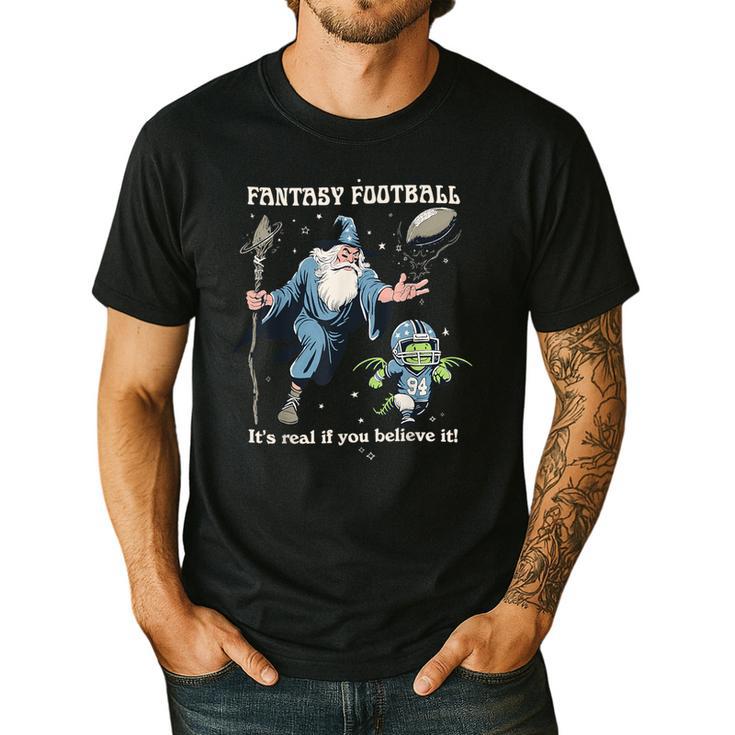 Wizard Dragon Fantasy Football Player Literal Dad Joke Men's Casual T-Shirt
