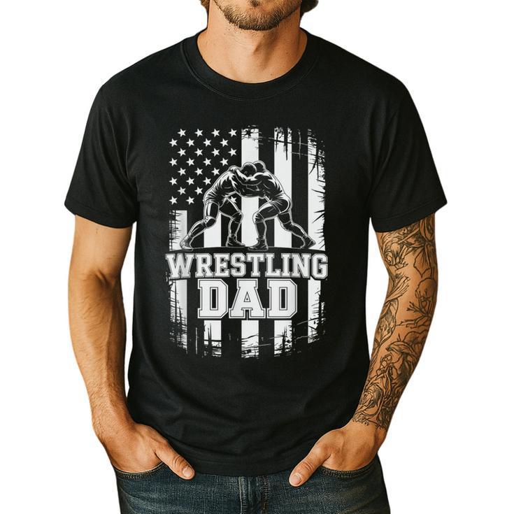 Wrestling Dad US Flag Fathers Day Wrestling Fans Men's Casual T-Shirt