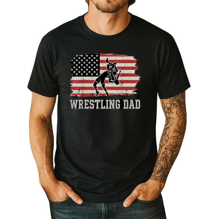 Wrestling Dad US Flag Fathers Day Retro Wrestling Fans Men's Casual T-Shirt