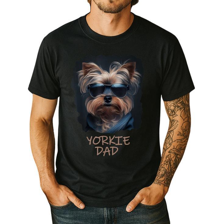 Yorkie Dad Cute Cool Dog In Sunglasses C Men's Casual T-Shirt