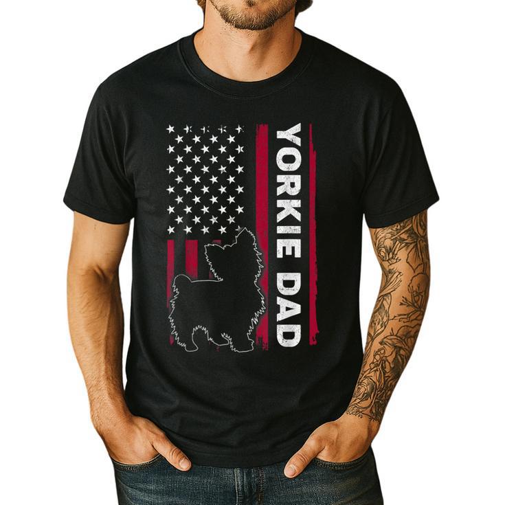 Yorkie Dog Vintage US American Flag Yorkie Dad Fathers Day Men's Casual T-Shirt