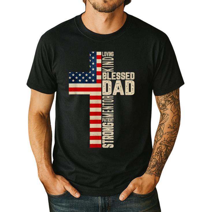 Blessed Dad Christian From Daughter Son Jesus Patriotic Men's Casual T-Shirt