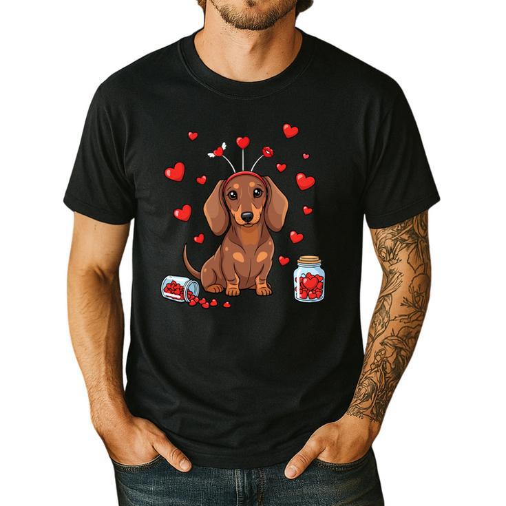 Cute Dachshund Valentine's Day Heart Love Dog Mom Dog Dad Men's Casual T-Shirt