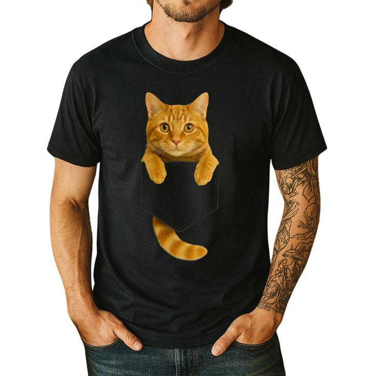 Cute Tabby Cat Pocket Cat Mom Cat Dad Cat Lover Men's Casual T-Shirt