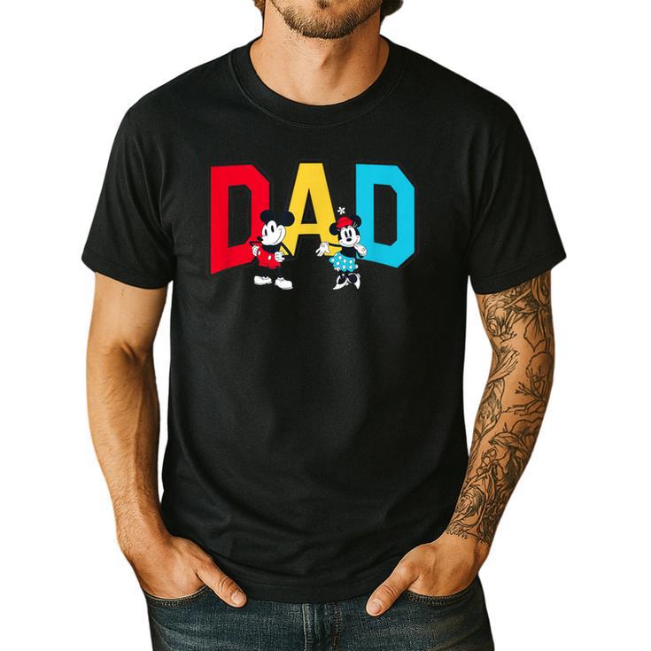 Disney Mickey And Friends Mickey Minnie Dad Collegiate Logo Men's Casual T-Shirt