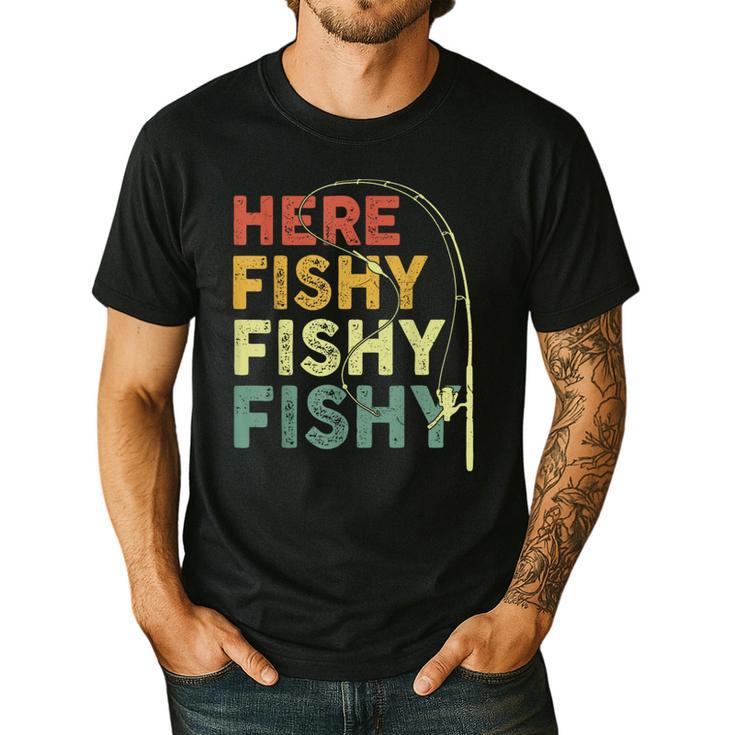 Fishing Here-Fishy Bass Fish Dad Men's Casual T-Shirt