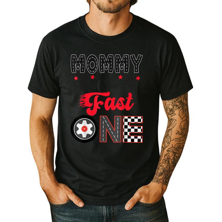 Mommy Of The Fast One Car Racing Dad 1St Birthday Boy Men's Casual T-Shirt