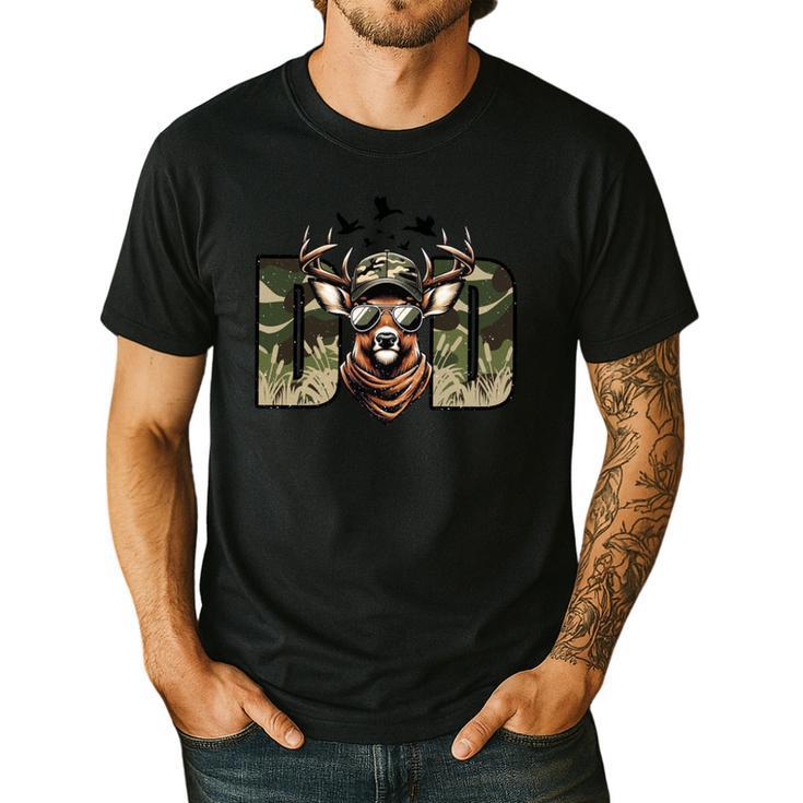 Retro Camo Dad Hunting Camouflage Deer Matching Men's Casual T-Shirt