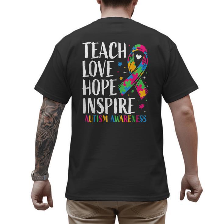 Autism Awareness Ribbon Mom Dad Kids Autistic Support Autism Men's Back Print T-Shirt