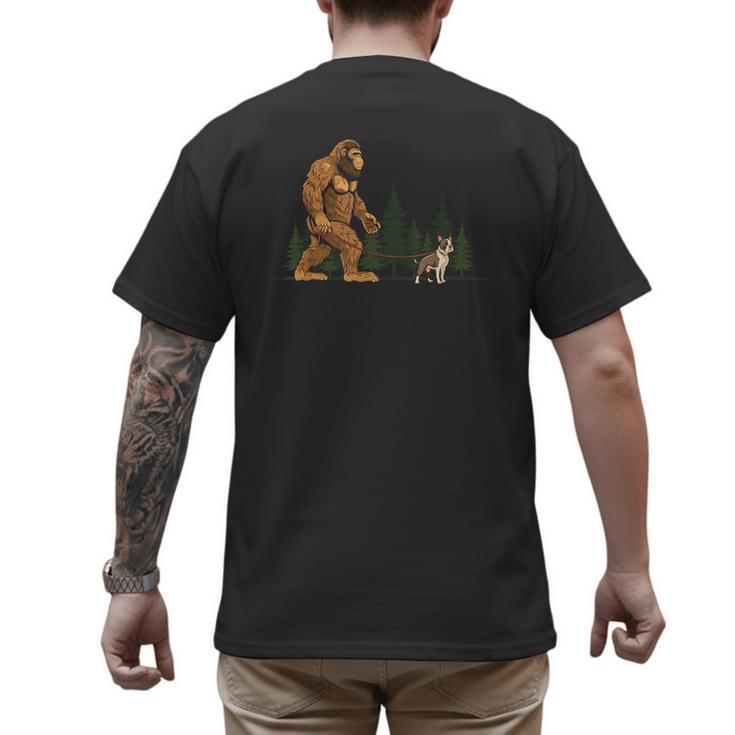 Boston Terrier Bigfoot Dog Walking Dog Mom Dad Kids Men's Back Print T-Shirt