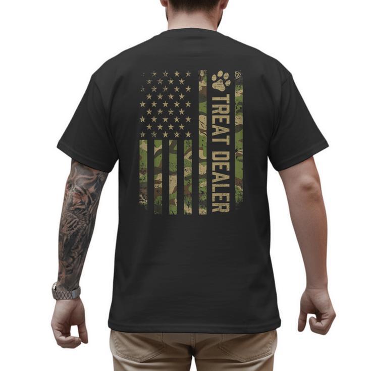 Camo Cat Treat Dealer American Flag US Cat Dad 4th Of July For Men Women Men's Back Print T-Shirt