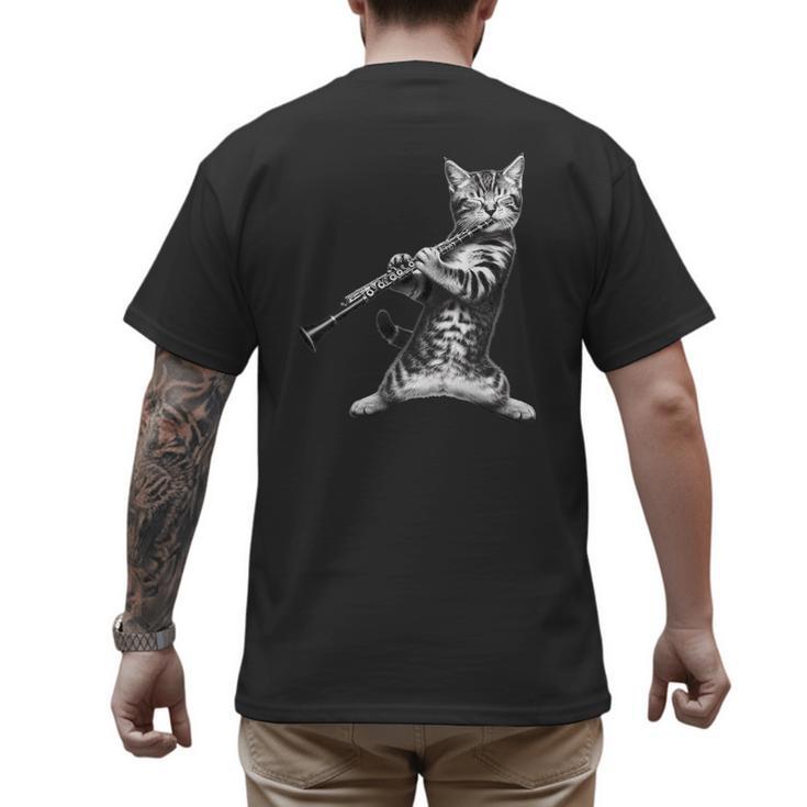 Cat Playing The Clarinet For Cat Lover Cat Mom Cat Dad Men's Back Print T-Shirt