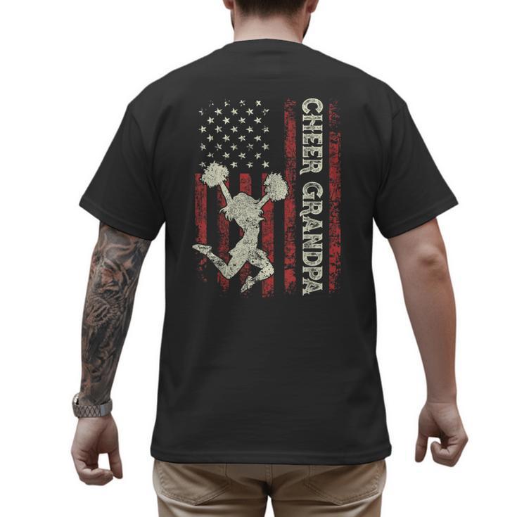 Cheer Grandpa US Flag Dad Patriotic Cheerleader Fathers Day Men's Back Print T-Shirt