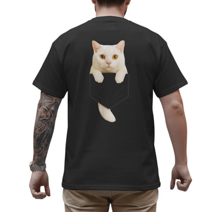 Cute Cat Pocket Cat Mom Cat Dad Cat Lover Men's Back Print T-Shirt